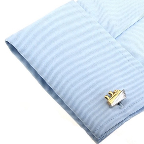 Silver and Gold Cruise Ship Titanic Cufflinks - Picture 2 of 16